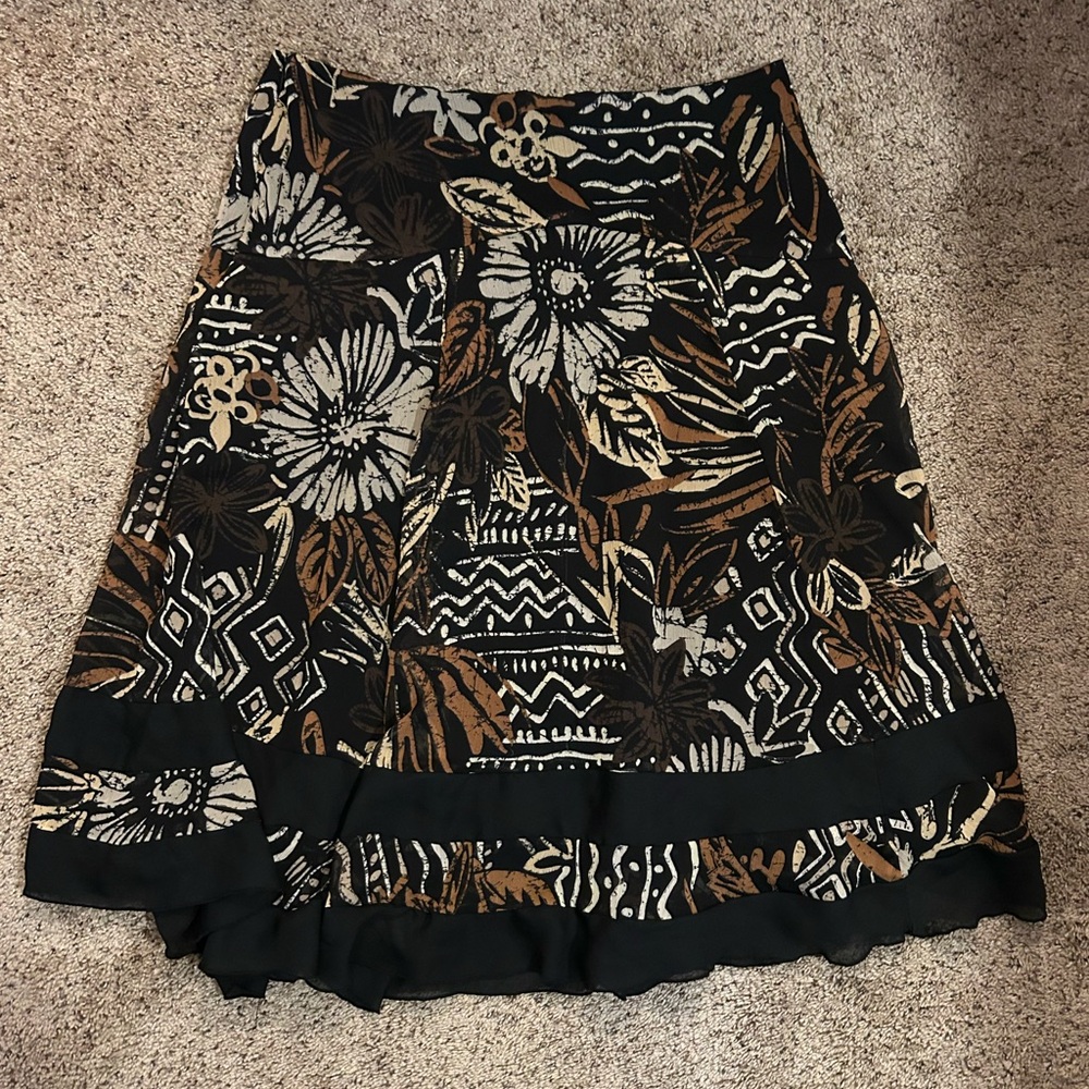 Easel Black and Brown Floral A-Line Skirt